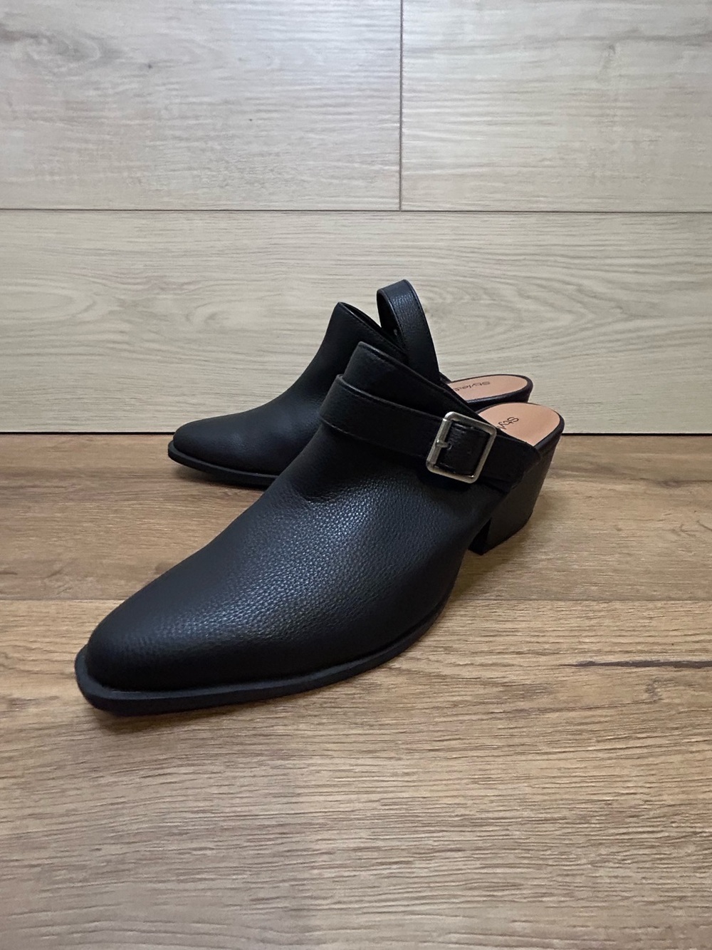 Style & Co. Womens Rhiana Black Buckle Faux Leather Mules Size 8